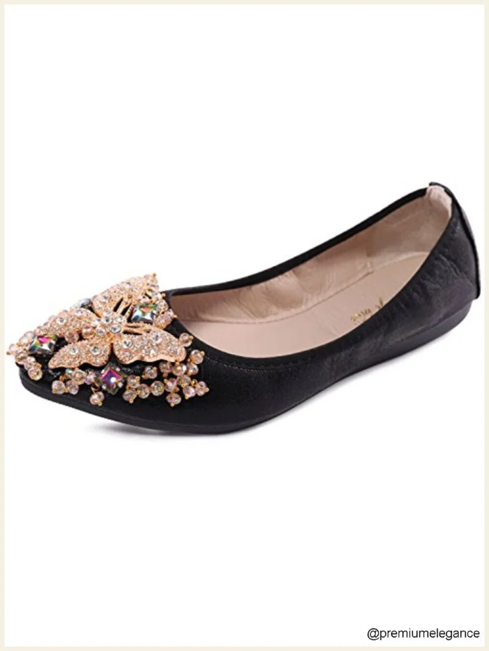 Foldable Sequin Rhinestone Ballet Flats Pointed Toe Slip On Dress Shoes